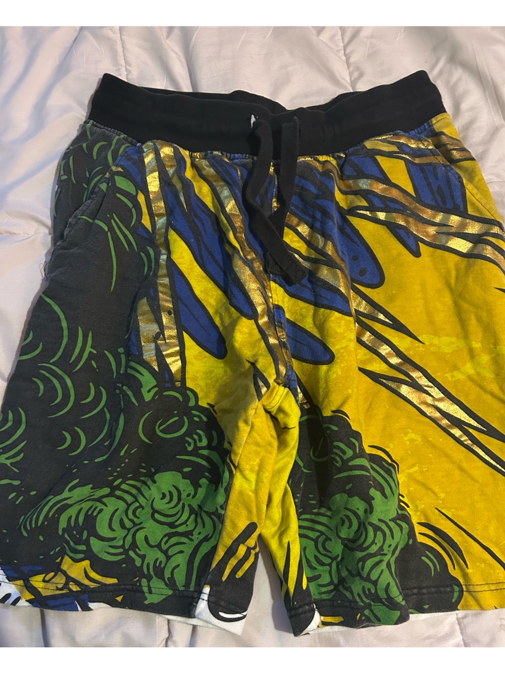 Men's Yellow Graphic Swim Board Shorts with Black Waist